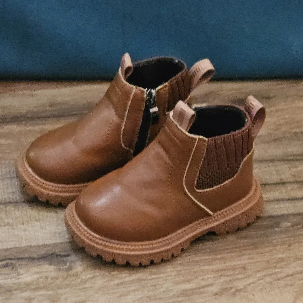 Toddler Girls Brown Chelsea Boots EU 21 US 6 Chunky Lug‎ Sole Booties